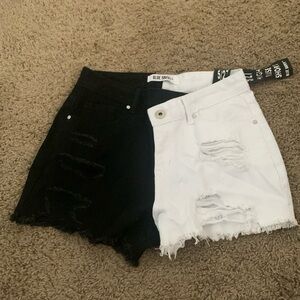 Half & Half B&W Ripped Denim Shorts